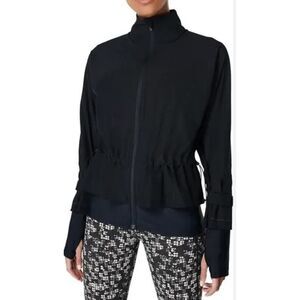 Sweaty Betty Fast Lane Running Zip Up Workout Jacket in Black Sz. 12